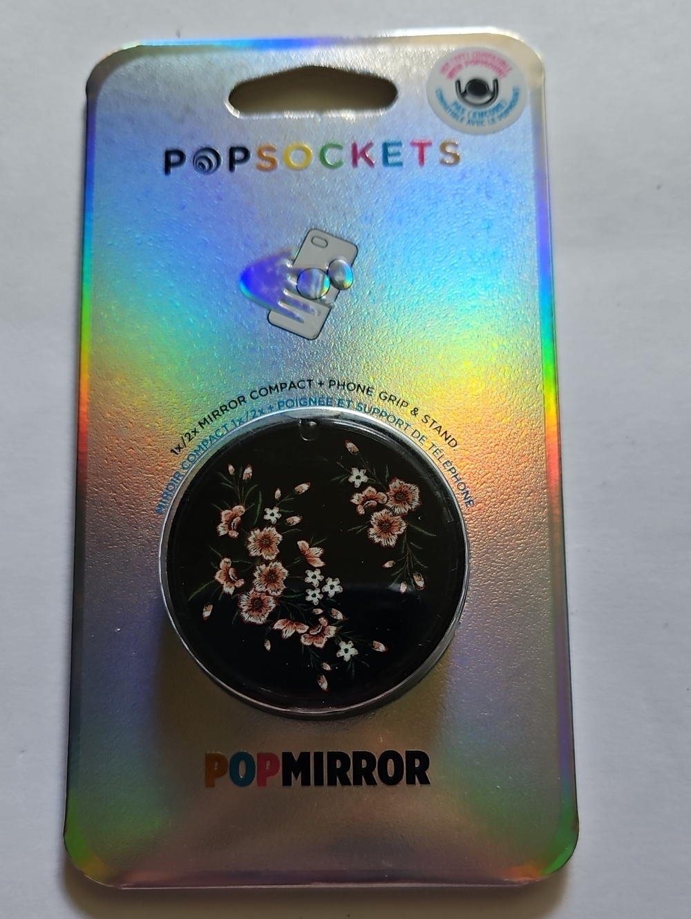 PopSockets PopMirror Pop Grip/Stand + Mirror Compact Black/Pink Blossom